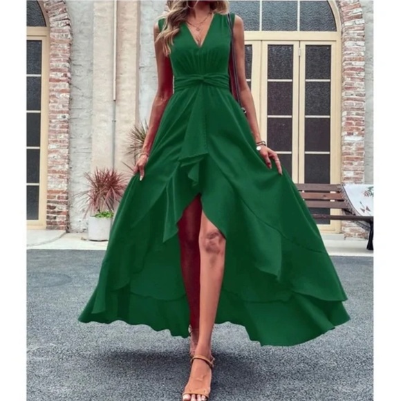 Luxurious Sleeveless High Low Ruffle Maxi Dress - Picture 4 of 14